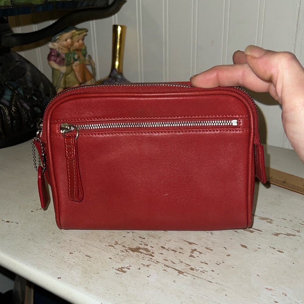 Vintage Coach red leather cosmetics case makeup